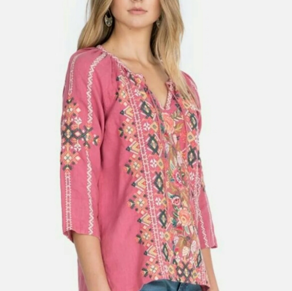 NWT Johnny Was Rose Linen Top XS Chandra New
